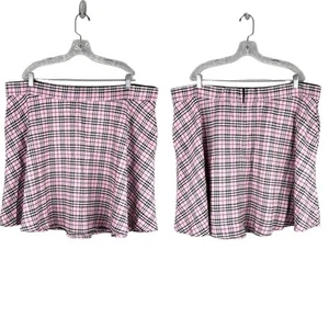 Hot Topic Pink Plaid Skirt 3 Plus Pockets Back Zip Elastic Waist New - Picture 1 of 13