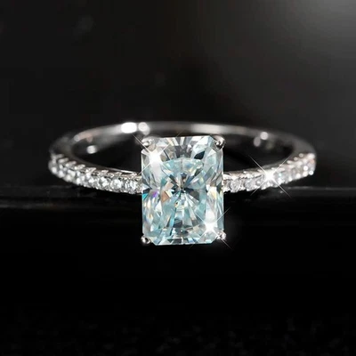 1-4ct Radiant Cut Moissanite Eternity Wedding Ring Women 18K White Gold Plated - Image 1 of 4