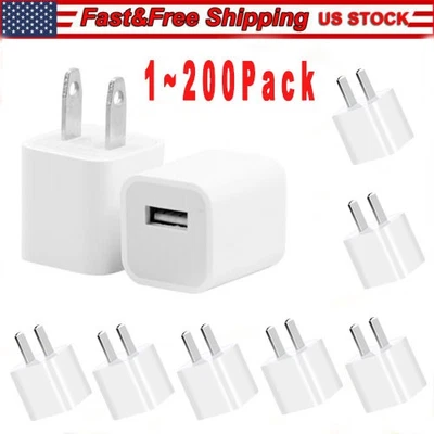 White 1A USB Power Adapter AC Home Wall Charger US Plug FOR iPhone 5 6 7 8 Lot - Image 1 of 4
