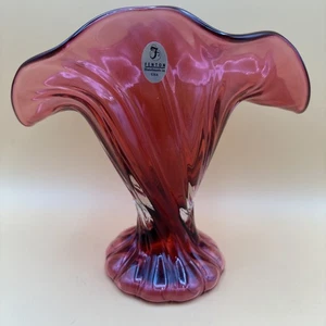 Fenton Museum Collection Swirled Fan Vase Cranberry Glass - Picture 1 of 9
