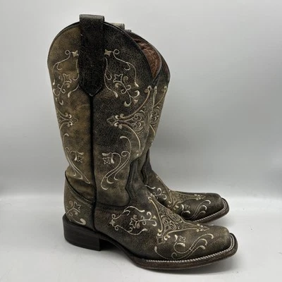 Circle G By Corral Boots Womens Leather Embroidery Crackle Bone Western Cowboy - Image 1 of 4