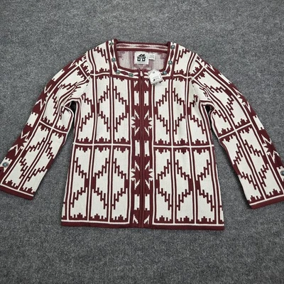 Storybook Knits Sweater Cardigan Womens Medium Red White Zip Southwest Concho - Image 1 of 4