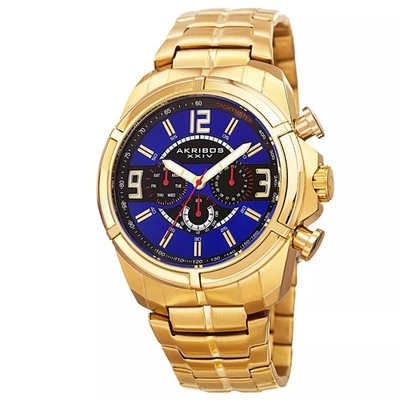 Reloj para hombre Akribos XXIV AK832YGBU día fecha doble hora esfera azul tono dorado Foto 1 de 4