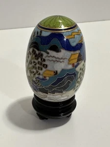 Vintage Small Cloisonne Style Decorative Ornate Egg with Stand from Japan Scenic - Picture 1 of 9