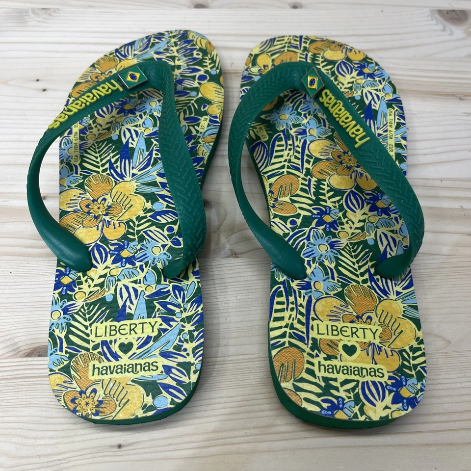 Chanclas Havaianas Liberty Zapatos para Mujer 7/8 Verde Floral Bandera de Brasil Sin Cordones Foto 1 de 4