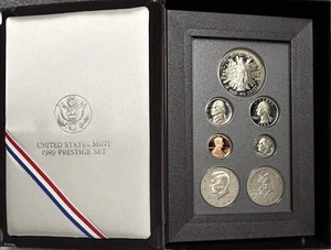 1989-S US Mint Prestige Proof Silver Dollar Set Box & COA - Bild 1 von 3