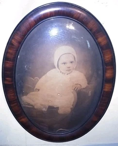 VINTAGE ANTIK ovaler Tiger Holz Baby Foto Blasenrahmen Bild - Bild 1 von 12