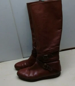 SAKS Fifth Avenue Brown Leather Zip Knee High Biker Boot Riding Women's Shoe 9M - Picture 1 of 9