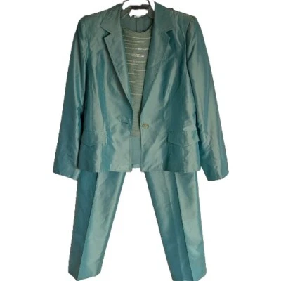 Chaqueta, Pantalones y Cami de Seda Kay Unger Cóctel Noche Talla 8 Azul Verde Foto 1 de 4