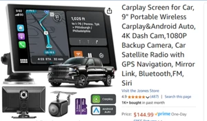 Carplay Bildschirm für Auto, 9" tragbares kabelloses Carplay & Android Auto, 4K Dash Cam - Bild 1 von 8