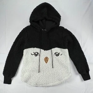 Miss Chievous Sherpa Hoodie Youth Small Black & White Plush Fleece w/ Sequins - Picture 1 of 9