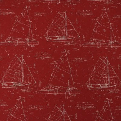 SUNBRELLA NATUICAL RED WHITE SAILBOAT OUTDOOR INDOOR JACQUARD FABRIC BTY 54"W - Image 1 of 4