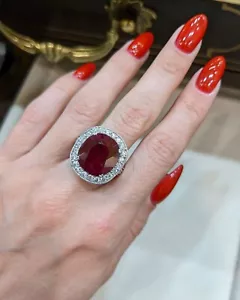 14k White Gold 11.00 Ct Cushion Cut Natural Red Ruby & Diamond Wedding Ring - Picture 1 of 7