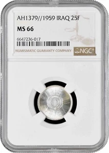 Iraq 25 fils 1959, NGC MS66, "Republic of Iraq (1959 - 2013)" silver coin - Picture 1 of 2
