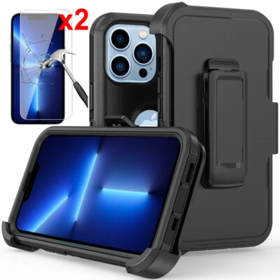 Shockproof Rugged Hard Phone Case Belt Clip Fit Otterbox Defender+Tempered Glass - Image 1 of 4