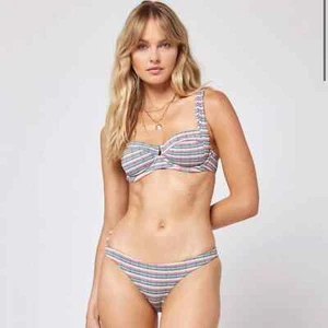 L*Space Camellia Camacho Bikini Set Pique Stripe Large Top Bottom - Picture 1 of 6