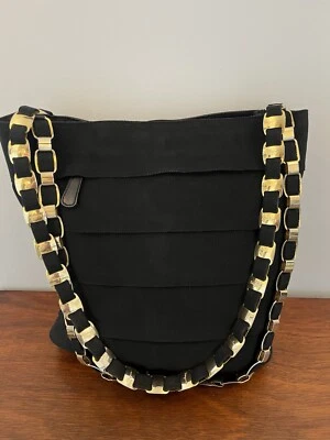 Bolsa tote de ombro vintage Salvatore Ferragamo em camadas de lona preta - Imagem 1 de 4