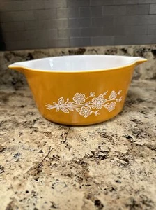 Vintage Pyrex 474-b Butterfly Gold W Flowers 1.5 Quart Casserole Dish No Lid - Picture 1 of 11