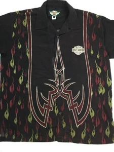 Pre Owned Harley Davidson Hawaiian Shirt Men L Button Down Camp Tribal - Picture 1 of 7