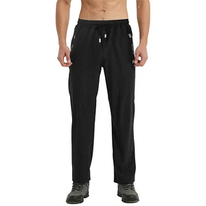 Men's Casual Pants Sweatpants Zipper Pocket Jogging Pant Straight Leg Drawstring - Picture 1 of 12