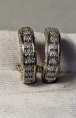 Diamond Earrings Gold Vermeil Sterling Silver 925 DBJ Omega Back Pierced Jewelry - Image 1 of 4