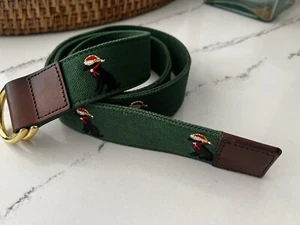 J. McLaughlin Belt M Black Labrador Dog Leather 42” Christmas Cotton - Picture 1 of 9