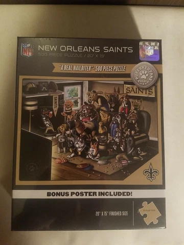 New Orleans Saints 500 Piece Puzzle “A Real Nailbiter” Bonus Poster Included Cover
