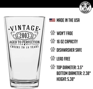 Vintage 2003 bedruckt 16 Unzen Pint Bier Soda Glas 19. Geburtstag in Perfektion gereift - Bild 1 von 4