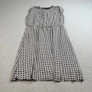 Ann Taylor Dress Women 2XL White Black Geometric Sleeveless Midi Smocked Office - Picture 1 of 8