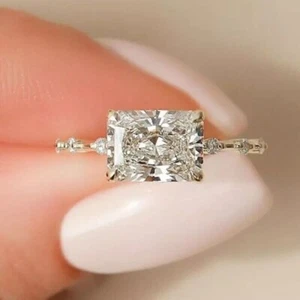 3Ct Radiant Cut Lab Created Diamond 14K White Gold Finish Wedding East-West Ring - Picture 1 of 8