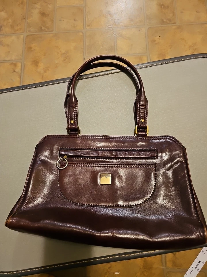 Bolso de mano italiano vintage de cuero Nanninni marrón oscuro Foto 1 de 4