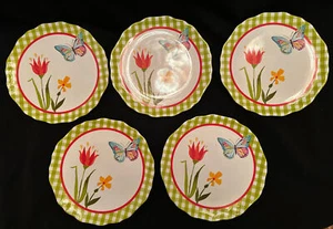 HOME Melamine Heavyweight 9” Salad Plates w/Flowers & Butterfly Pattern - Picture 1 of 8