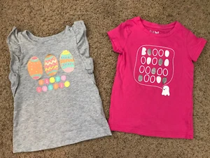 Lot of 2 Holiday Easter Egg Halloween Sparkle Short Sleeve Girls Top Size XS 4/5 - Picture 1 of 7