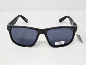 Tommy Hilfiger MP OM347 rechteckige Sonnenbrille schwarz dunkelschildpatt blaue Gläser - Bild 1 von 12