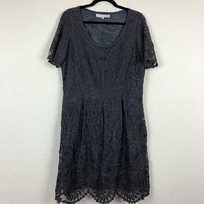 Gerard Darel Paris Brown Silk Lace Skater Dress Womens 12 Short Sleeve Formal - Image 1 of 4