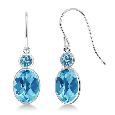 14K белое золото Швейцарский синий топаз крюк французская рыба уха провода подвеской серьги для - Изображение 1 из 3