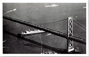 Steamer Under San Francisco-Oakland Bay Bridge California Postcard - Picture 1 of 2