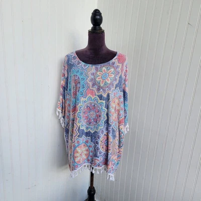 ELSIE & ZOEY Mujer’s Resort Crucero Rosa Azul Borla Talla Única Pullover Encubrimiento Foto 1 de 4