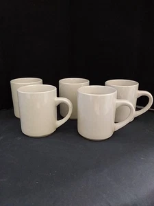 Set Of 5 Cream Color Ceramic Coffee Cups 3.75 In Tall - Picture 1 of 5