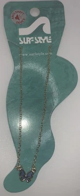 Pulseira de corrente de ouro estilo surf tornozeleira pingente borboleta azul 18” 136208 - Imagem 1 de 2