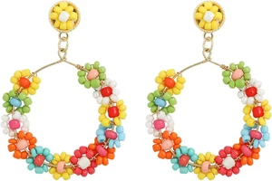 Juego de 2 pares de pendientes colgantes de flores con semillas de resina bohemia para mujer boho - Imagen 1 de 3