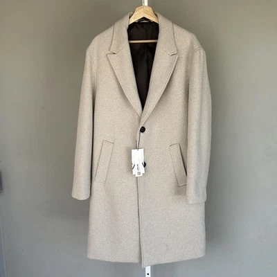 Zara Coat Mens XL Tan Marl Beige Wool Blend Overcoat Long Trench Warm Business - Image 1 of 4