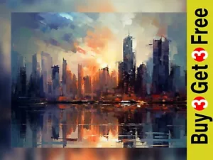 Illuminated Skyscrapers 5"x7" Print on Matte Paper | Contemporary City Painting - Picture 1 of 16
