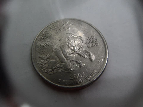 2008 P Alaska state quarter distorted Y in Liberty and N in Land Error Cover