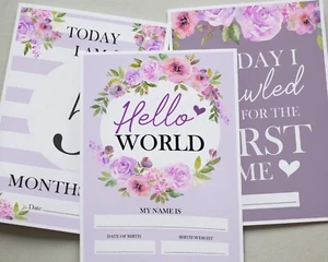 Lilac Floral Milestone Cards • Baby Memory Cards • Baby Gift • 1st Year - Picture 1 of 9
