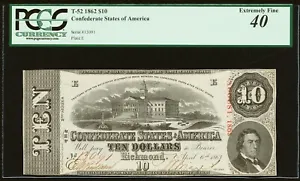 1862 $10 Confederate States of America T-52 - PCGS 40 - Great Color! - Picture 1 of 2