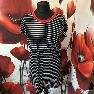Ladies M&S Black White Red Striped Night Dress Size 12 - Picture 1 of 8