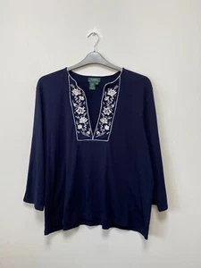 Blusa donna Lauren Ralph Lauren maniche a 3/4 blu cotone taglia 2XL - Foto 1 di 5