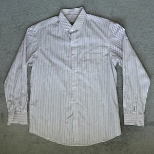 Brioni Shirt Men L Large White Pin Striped Long Sleeve Button Up Formal Designer - Picture 1 of 8