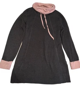 Cynthia Rowley M Charcoal Gray Light Pink Cowl Neck Pocket Front Sweater Dress - Picture 1 of 12